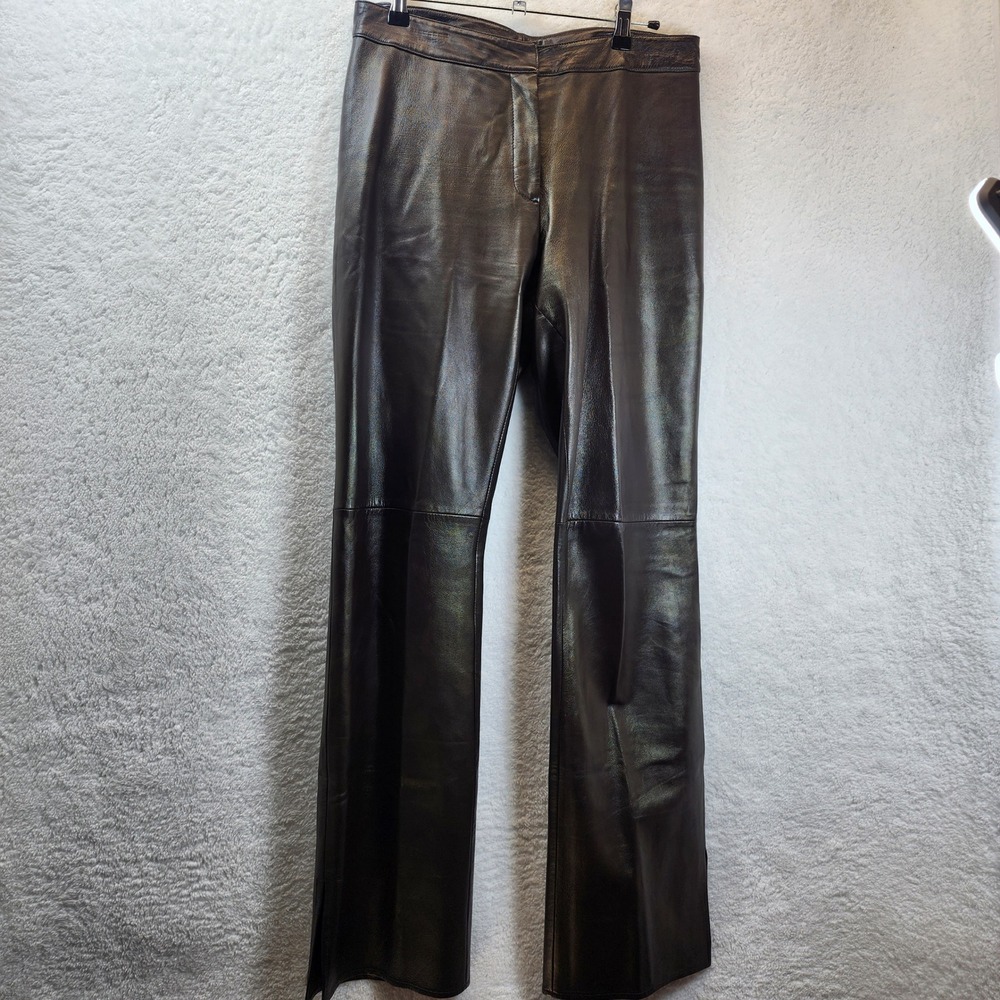 Vintage Y2K Cache Womens Leather Pants Brown High‎ Waist Flare Festival Goth 10